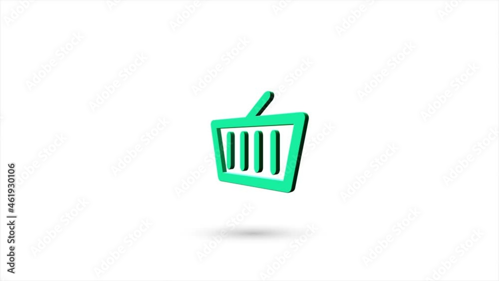 Poster 3d animated flat shopping basket icon with shadow isolated on white background. rotating shopping ba