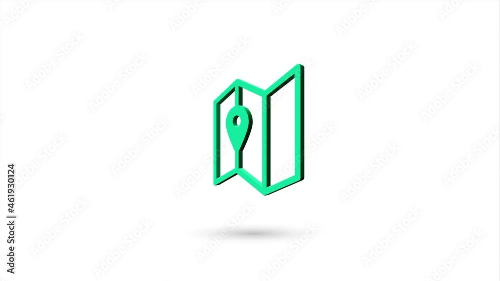Poster 3d animated flat map navigation icon with shadow isolated on white background. rotating map navigati
