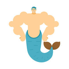 Mermaid man isolated. Brutal underwater dweller. vector illustration