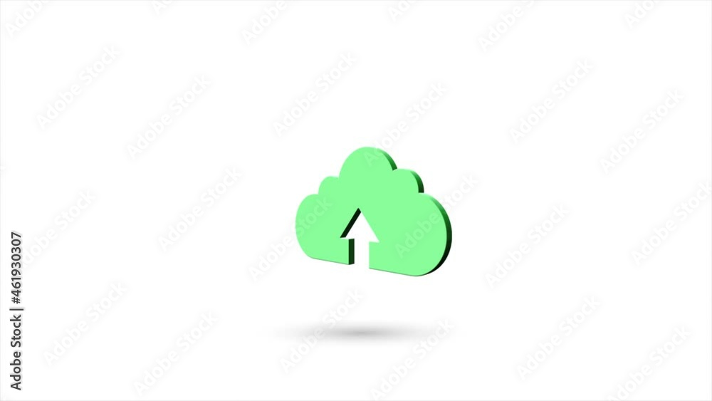 Poster 3d animated flat cloud upload icon with shadow isolated on white background. Rotating cloud upload icon. 4K video motion graphic animation.