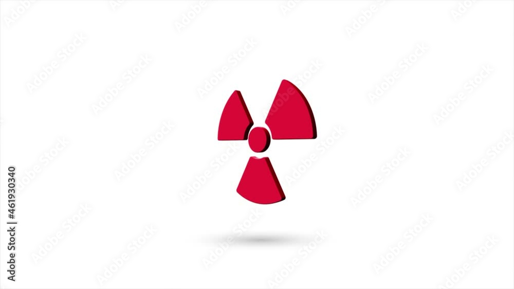 Aufkleber 3d animated flat radioactive symbol icon with shadow isolated on white background. Rotating radioactive symbol icon. 4K video motion graphic animation.