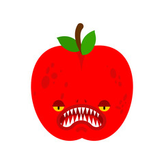 Apple monster GMO mutant. Angry fruit with teeth. Hungry Alien Food vector illustration