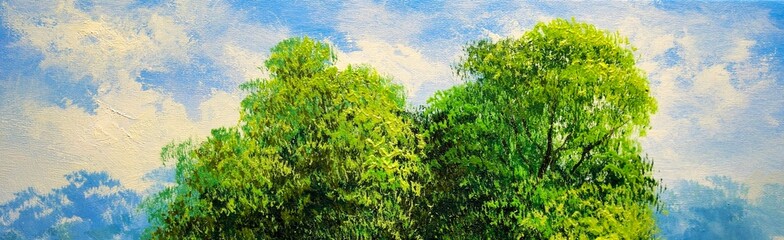 Naklejka premium Oil paintings landscape with sky and trees. Fine art