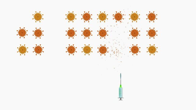 Vaccination to fight pandemic, Syringe shooting at virus, Galaxian retro arcade videogame style 2D animation