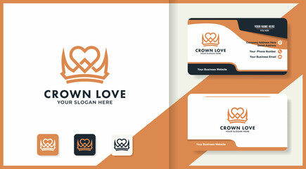 love crown logo design use mono line concept and business card