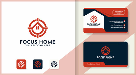 focus symbol combine house logo and business card design