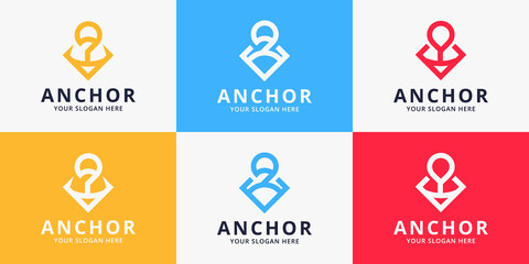 set of anchor logo design use line concept