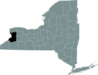 Black highlighted location map of the Erie County inside gray map of the Federal State of New York, USA