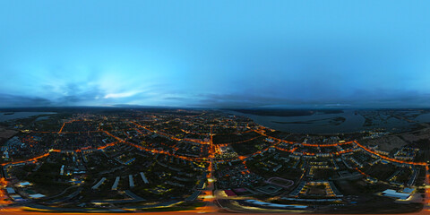 Theatre,  City, Aeral view, Park, Bright Night, Summer, Mountains, Panorama, River