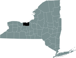 Black highlighted location map of the Wayne County inside gray map of the Federal State of New York, USA