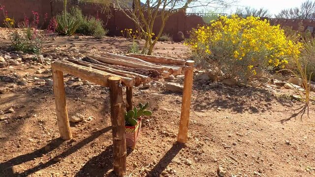 Miniature Ramada Shading Prickly Pear and Desert Flowers
