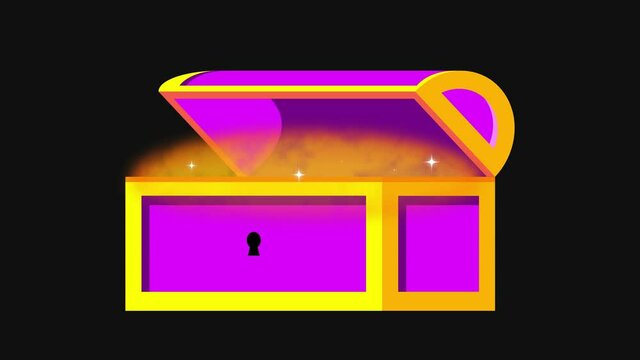 Glowing open treasure chest animation motion graphics