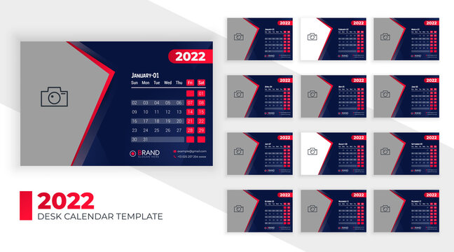 2022 colorful desk calendar design and creative business desk calendar design template Premium Vector