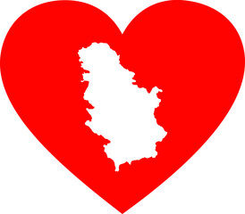 White map of Serbia inside red heart shape