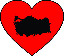 Obraz na płótnie Canvas Black map of Turkey inside red heart shape with black stroke