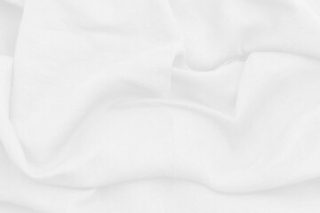 White fabric linen texture background abstract with soft waves..Top view flat lay white fabric linen is luxurious.