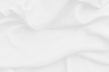 White fabric linen texture background abstract with soft waves..Top view flat lay white fabric linen is luxurious.