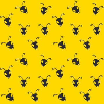Seamless bug heads pattern background in black and yellow