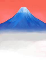 Fototapeta premium 赤い空と富士山と雲海のイラスト