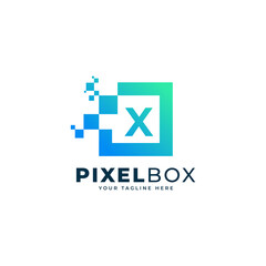 Initial Letter X Digital Pixel Logo Design. Geometric Shape with Square Pixel Dots. Usable for Business and Technology Logos