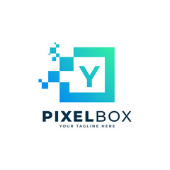 Initial Letter Y Digital Pixel Logo Design. Geometric Shape with Square Pixel Dots. Usable for Business and Technology Logos