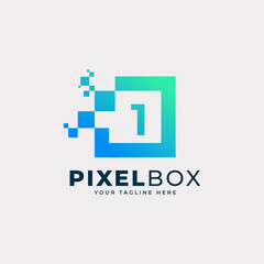 Initial Number 1 Digital Pixel Logo Design. Geometric Shape with Square Pixel Dots. Usable for Business and Technology Logos