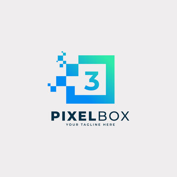 Initial Number 3 Digital Pixel Logo Design. Geometric Shape with Square Pixel Dots. Usable for Business and Technology Logos