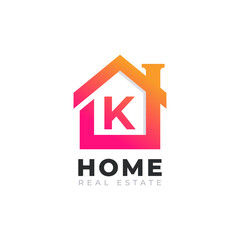 Initial Letter K Home House Logo Design. Real Estate Logo Concept. Vector Illustration