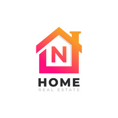 Initial Letter N Home House Logo Design. Real Estate Logo Concept. Vector Illustration