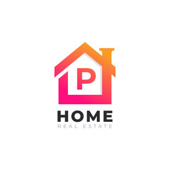 Initial Letter P Home House Logo Design. Real Estate Logo Concept. Vector Illustration