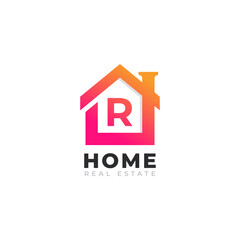 Initial Letter R Home House Logo Design. Real Estate Logo Concept. Vector Illustration