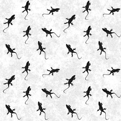 Seamless lizard black and white silhouettes background pattern
