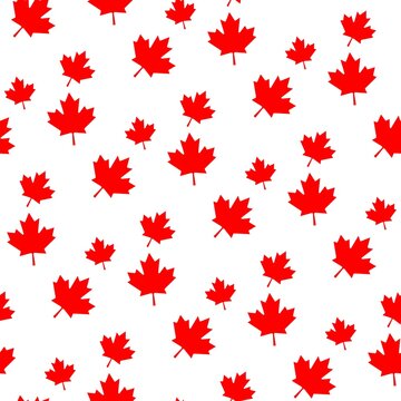 Seamless red Canadian maple leaf pattern on white