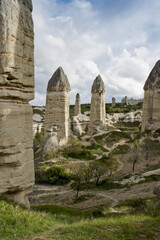 Erosion-sculpted volcanic rock (tuff) landscape of Love Valley, Cappadocia, Turkey