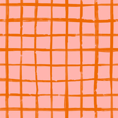 Abstract minimalistic seamless pattern with pink and orange plaid ornament. Vector illustration - 461941150