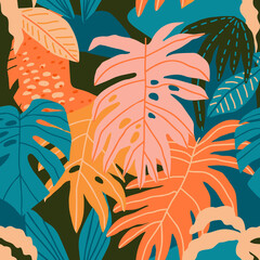 Modern floral tropical hawaiian seamless pattern in vector. . Vector illustration