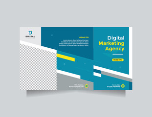 Landscape social media banner template design for creative digital marketing agency. Modern blue yellow digital business marketing expert for professional corporate business