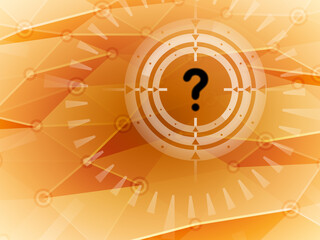 Sight is aiming for question mark detected during cyberspace research on hi-tech orange background. Illustration.