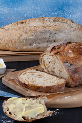 Delicious baked breads with butter.
