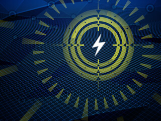Sight is aiming for charge icon detected during cyberspace research on hi-tech dark background. Illustration.