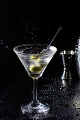 Vodka Martini Cocktail with olives