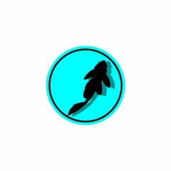 Catfish logo. Catfish seen from above. blue background with fish shadow