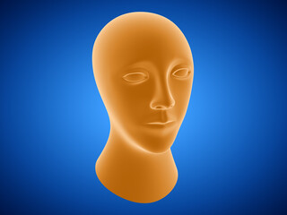 The orange head isolated on blue background. 3D Illustration.