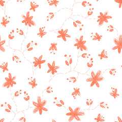 Seamless pattern of simple flowers on white background