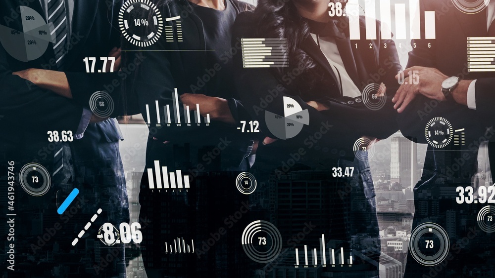 Poster conceptual business dashboard for financial data analysis . 3d render computer graphic .