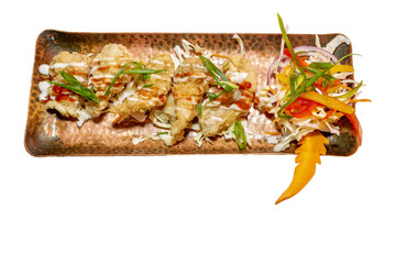 deep fried crispy calamari isolated on white with copy space.