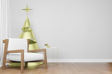 3d rendering illustration of interior room mockup background in christmas new year theme