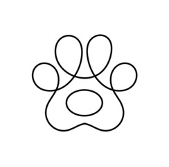 Silhouette of abstract paws as line drawing on white. Vector