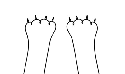 Silhouette of abstract paws as line drawing on white. Vector