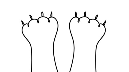 Silhouette of abstract paws as line drawing on white. Vector